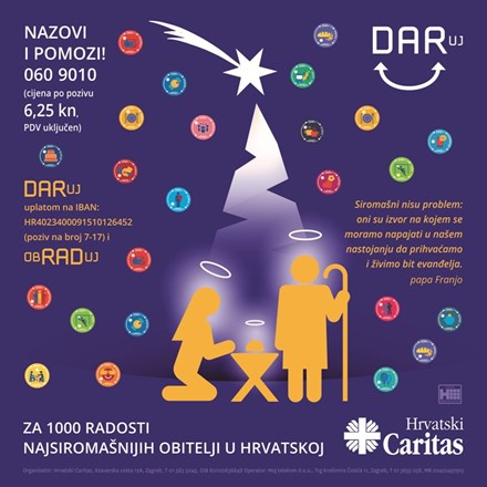 Hrvatski Caritas pokrenuo 16. nacionalnu humanitarnu akciju Za 1000 radosti za pomoć najsiromašnijim obiteljima u Hrvatskoj